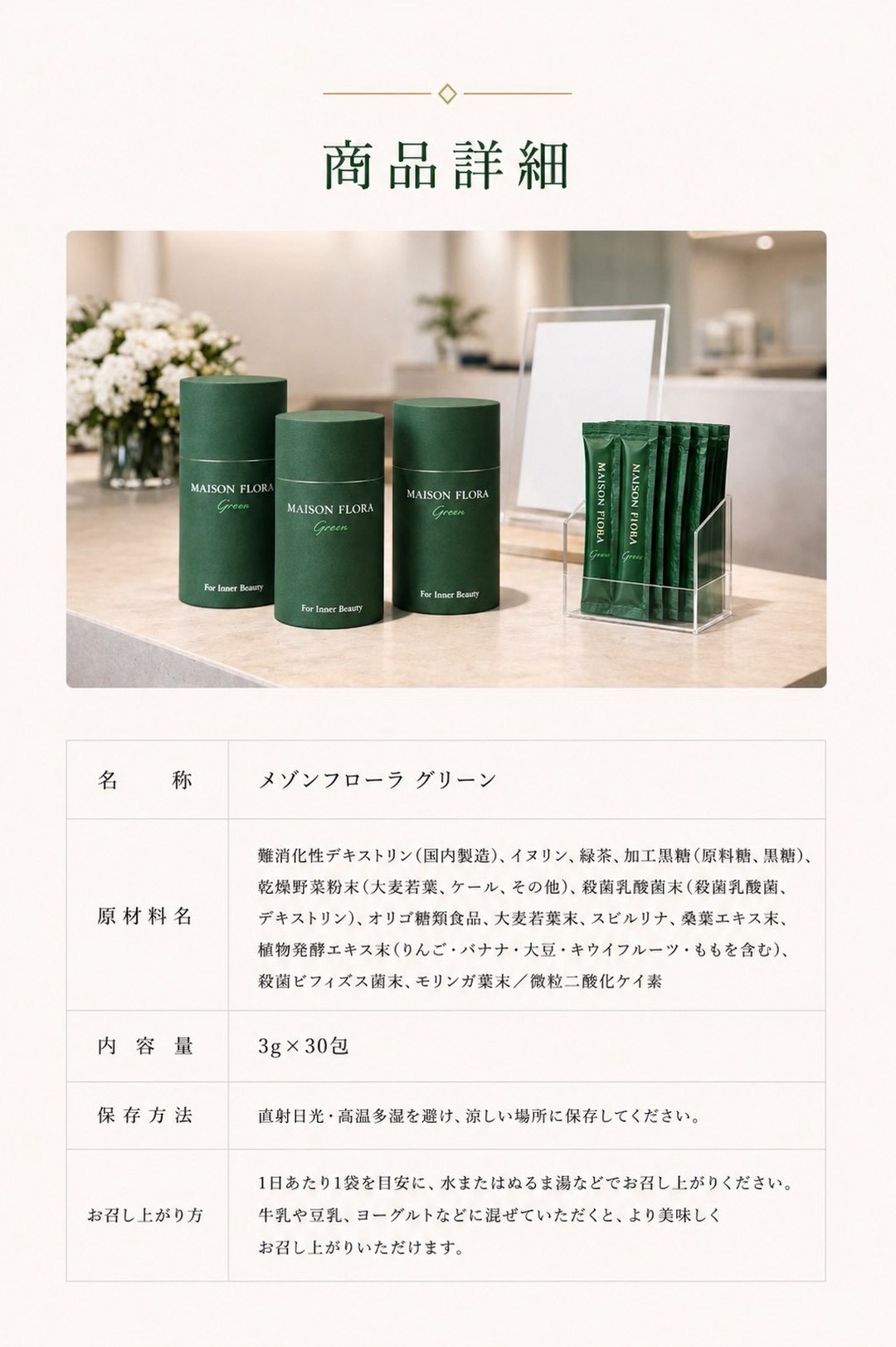 商品詳細 ── 乳酸菌配合青汁加工食品 3g×30包